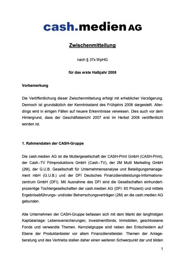 Titelseite: Zwischenmitteilung 1. Halbjahr 2008