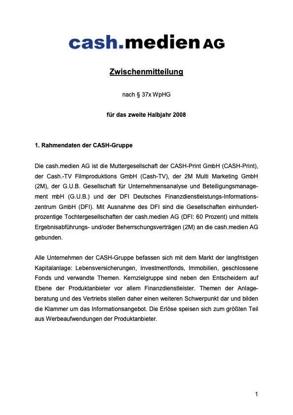 Titelseite: Zwischenmitteilung 2. Halbjahr 2008