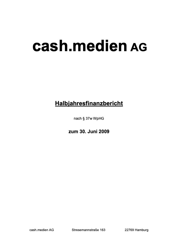 Titelseite: Halbjahresfinanzbericht 2009