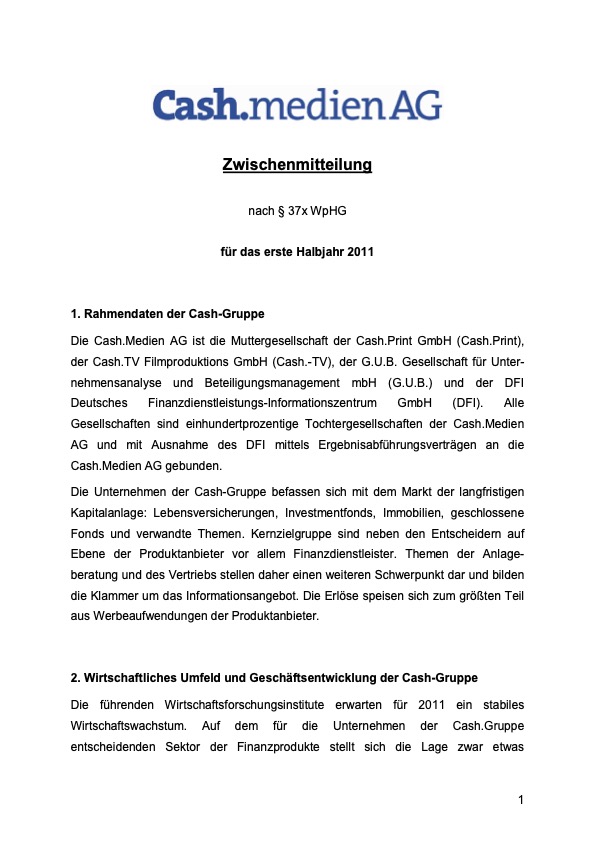 Titelseite: Zwischenmitteilung 1. Halbjahr 2011