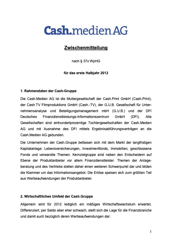 Titelseite: Zwischenmitteilung 1. Halbjahr 2012
