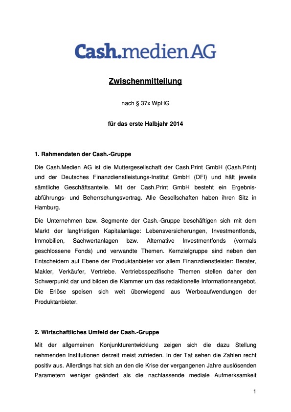 Titelseite: Zwischenmitteilung 1. Halbjahr 2014